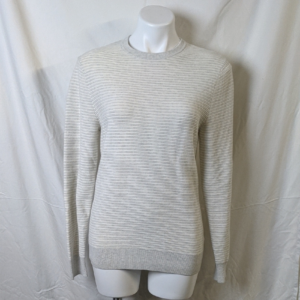 Ribbed and striped crew neck sweater